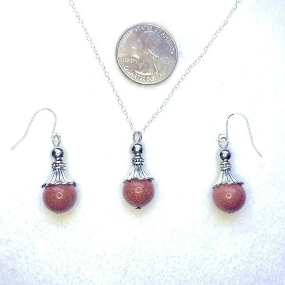 Authentic Sandstone Sunstone 925 Silver Necklace & Earrings Set - Picture 1 of 1